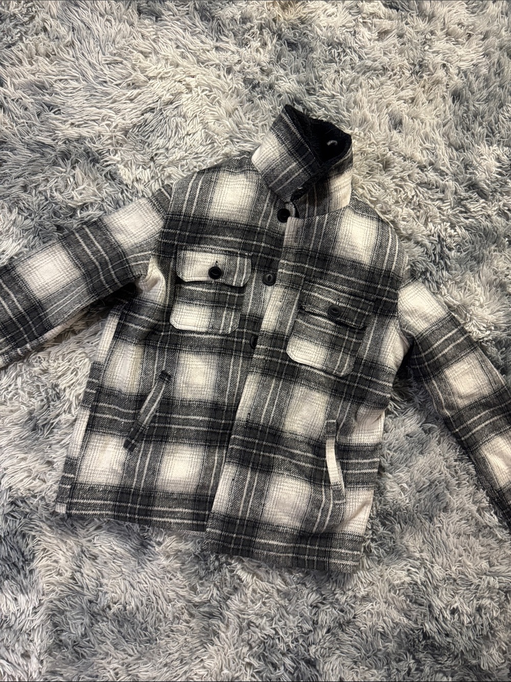 Brave Soul Black and White Plaid Pea Coat
